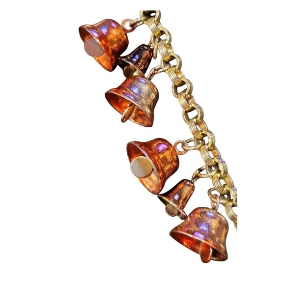 Vintage Jingle Bells Christmas Holiday Charm Bracelet Gold Tone Chain 1950s 8in - Picture 4 of 6